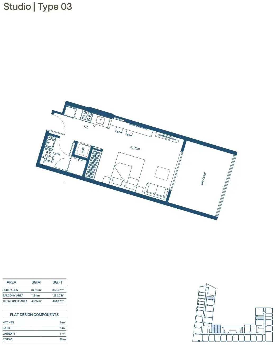 Планировка — Студия, 43 м²