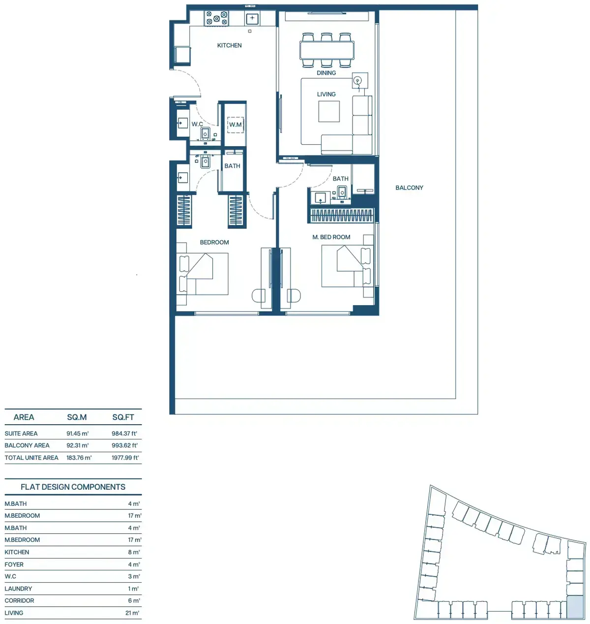Планировка — 2-спальная, 184 м²