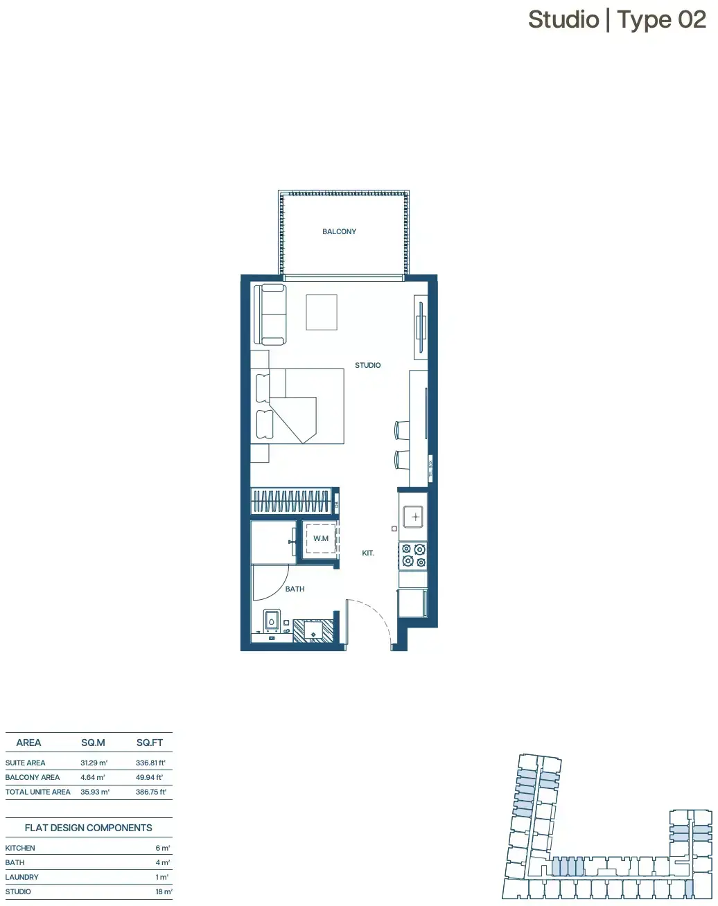 Планировка — Студия, 36 м²