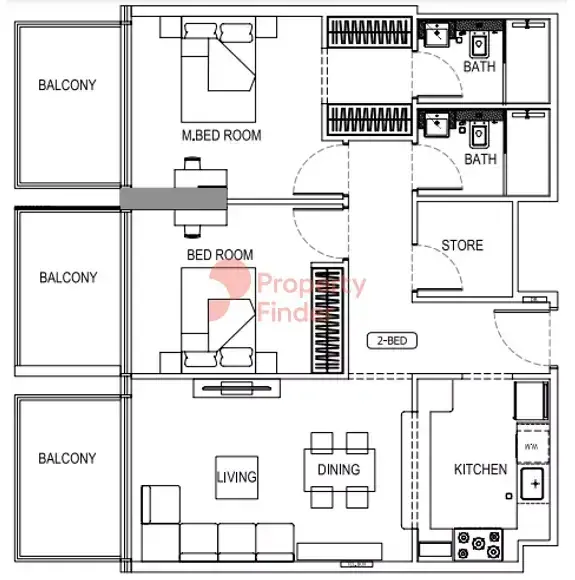 Планировка — 2-спальная, 101 м²