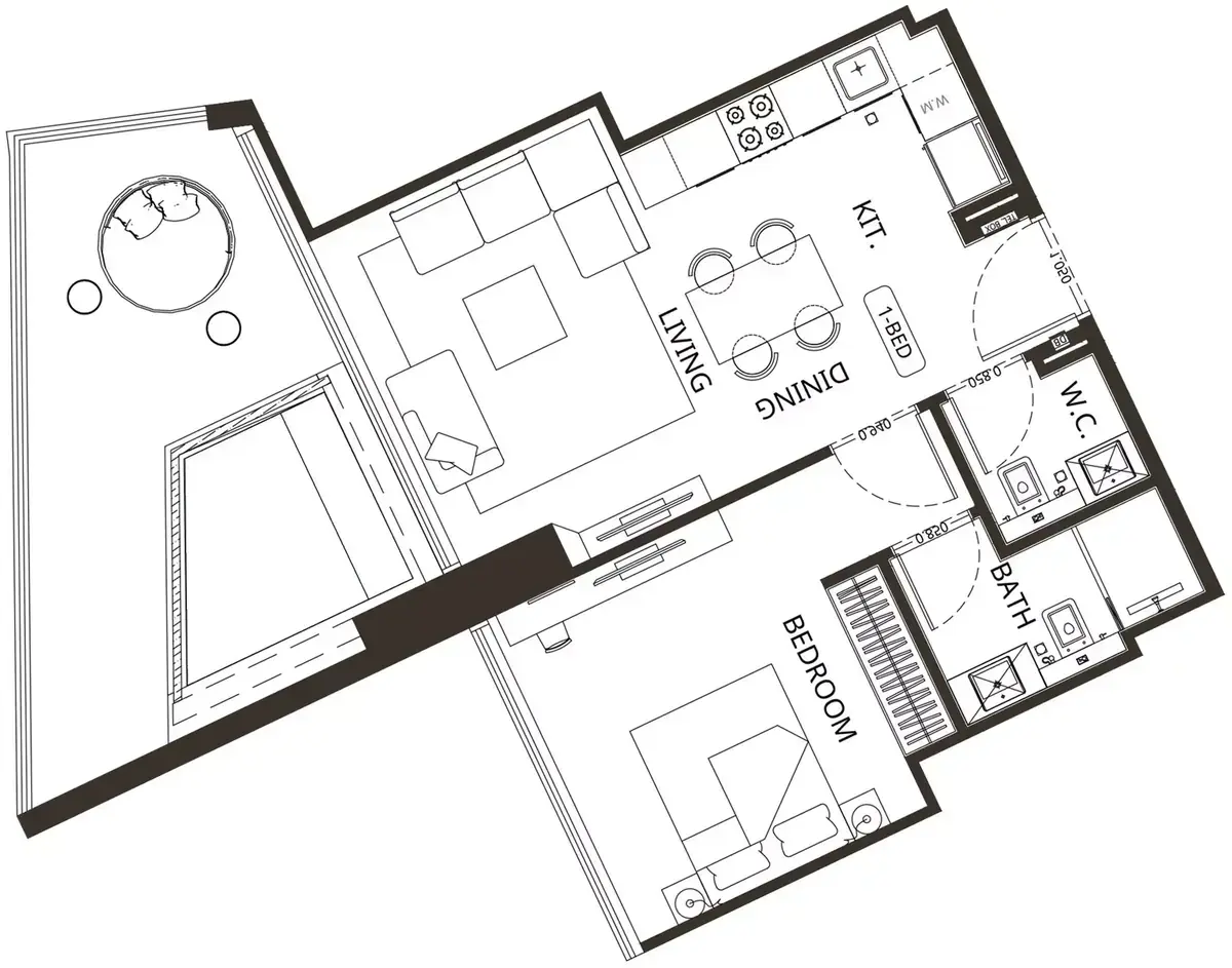 Планировка — 1-спальная, 74 м²