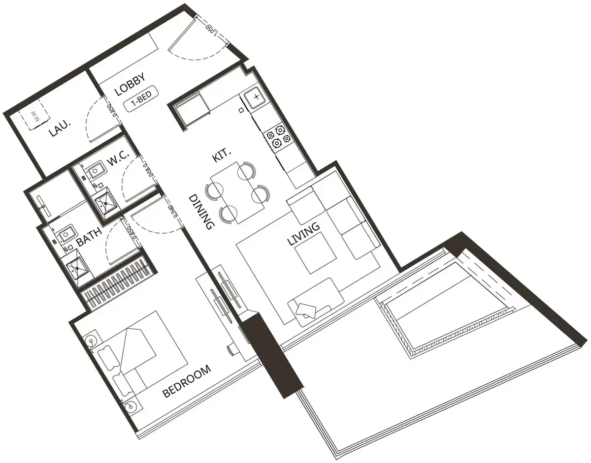 Планировка — 1-спальная, 84 м²
