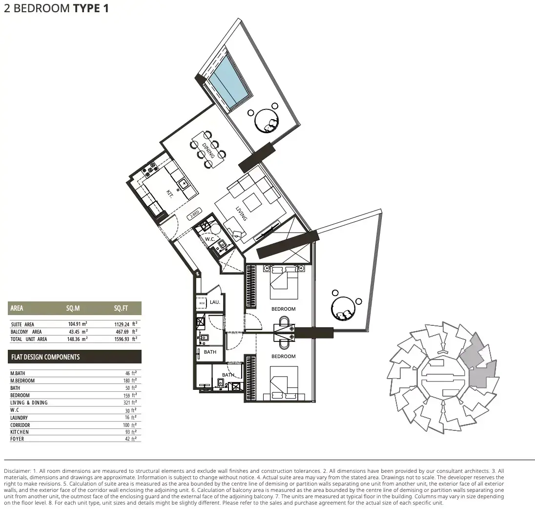 Планировка — 2-спальная, 148 м²