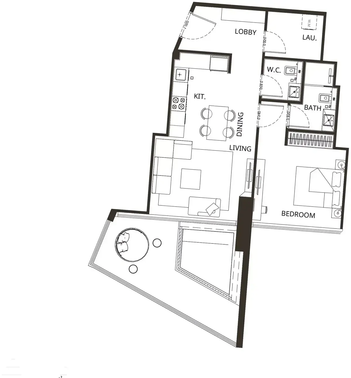 Планировка — 1-спальная, 85 м²