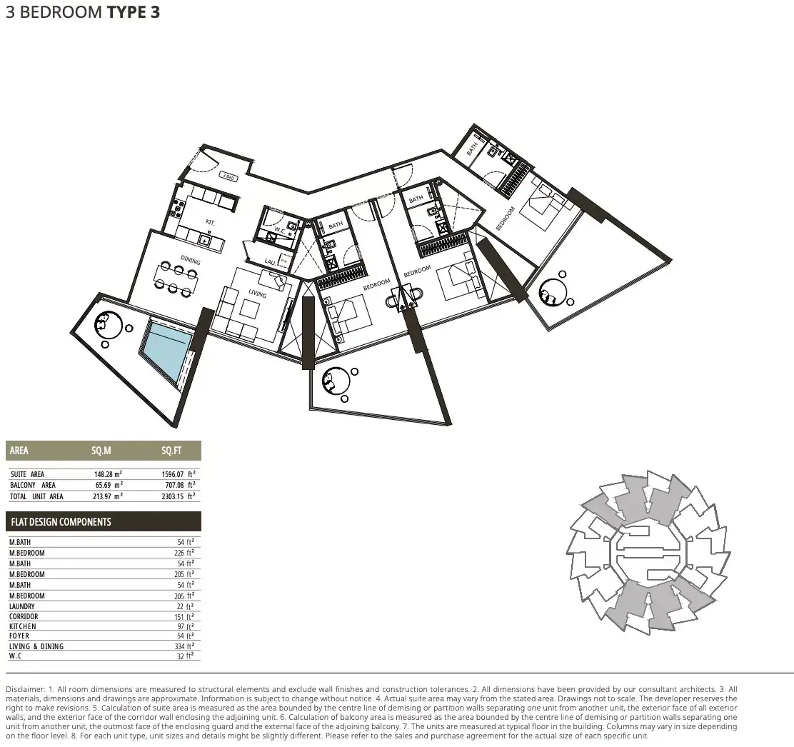 Планировка — 3-спальная, 214 м²