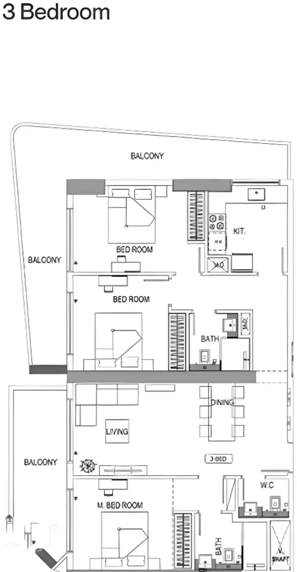 Планировка — 3-спальная, 189 м²