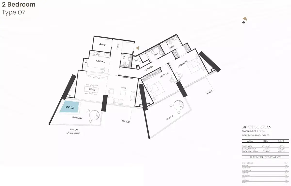 Планировка — 2-спальная, 150 м²