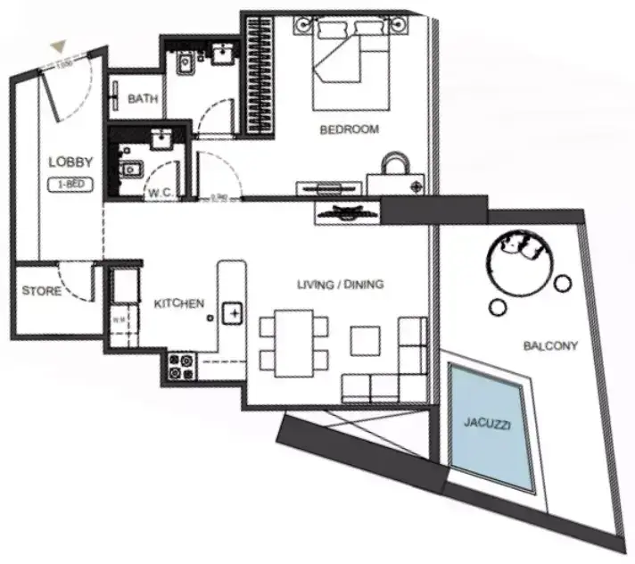 Планировка — 1-спальная, 75 м²