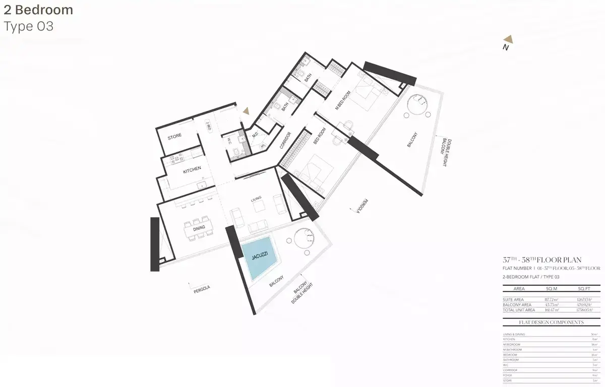 Планировка — 2-спальная, 161 м²
