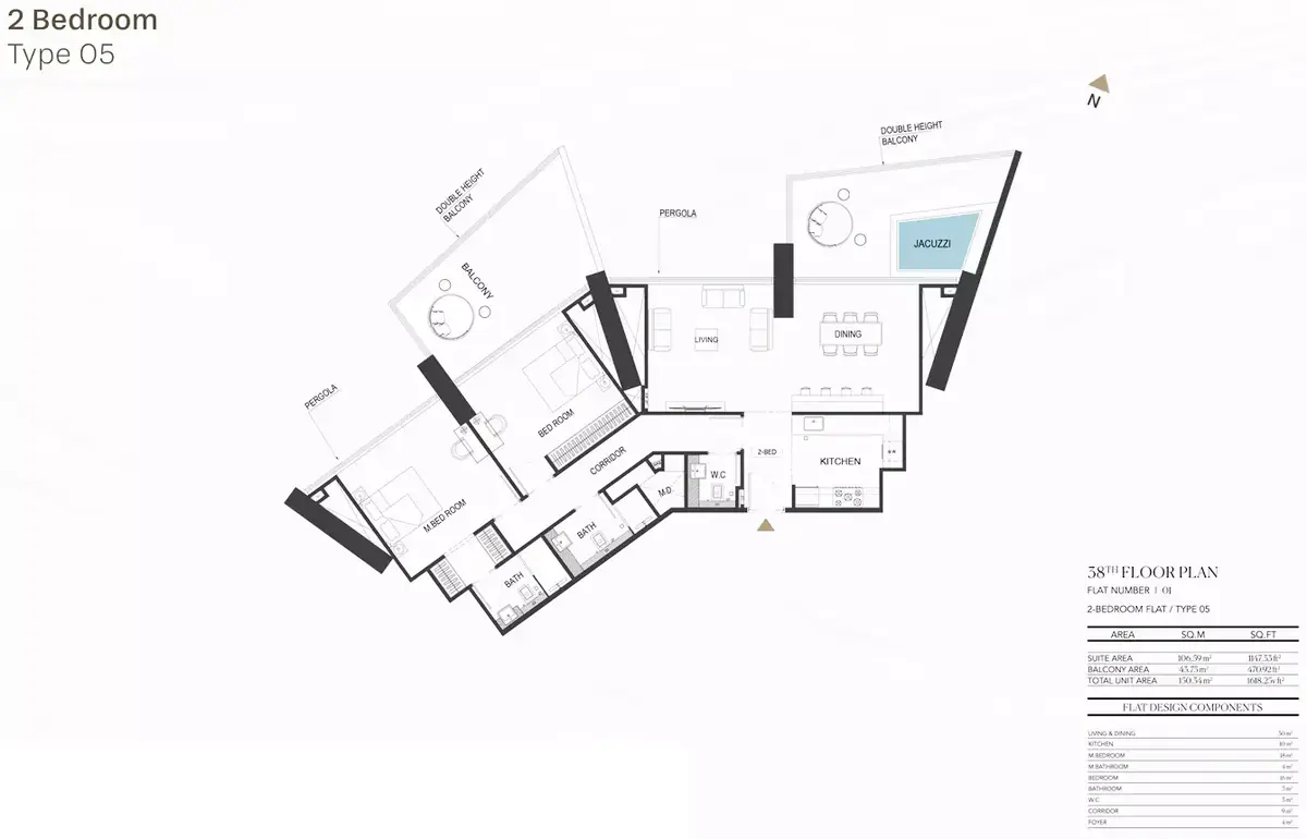 Планировка — 2-спальная, 150 м²
