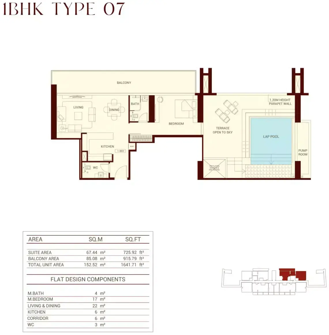 Планировка — 1-спальная, 153 м²
