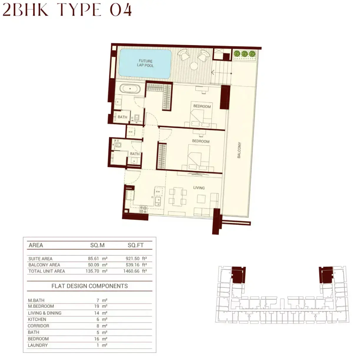 Планировка — 2-спальная, 136 м²