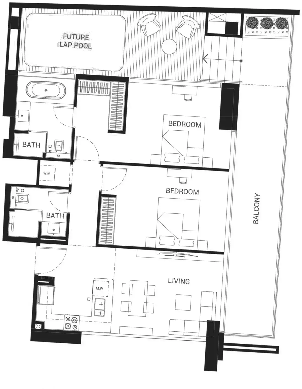 Планировка — 2-спальная, 136 м²