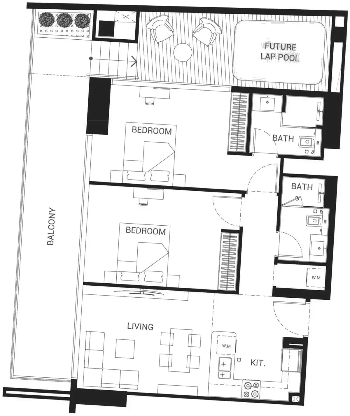 Планировка — 2-спальная, 123 м²