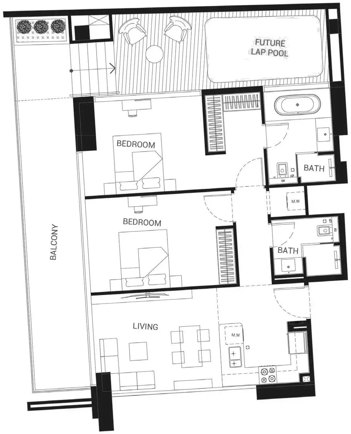 Планировка — 2-спальная, 136 м²