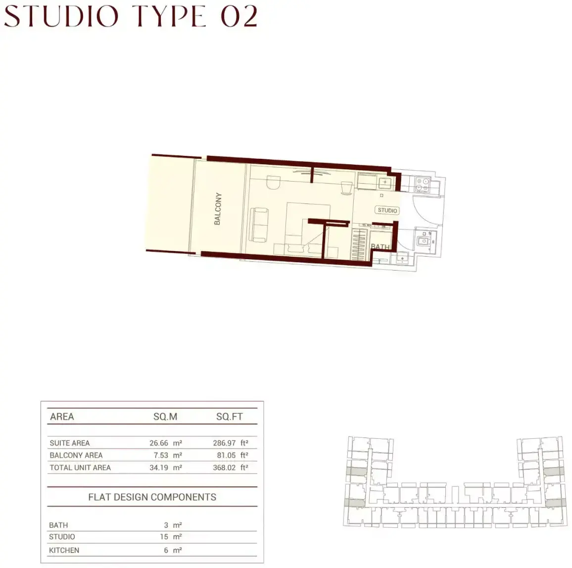 Планировка — Студия, 34 м²