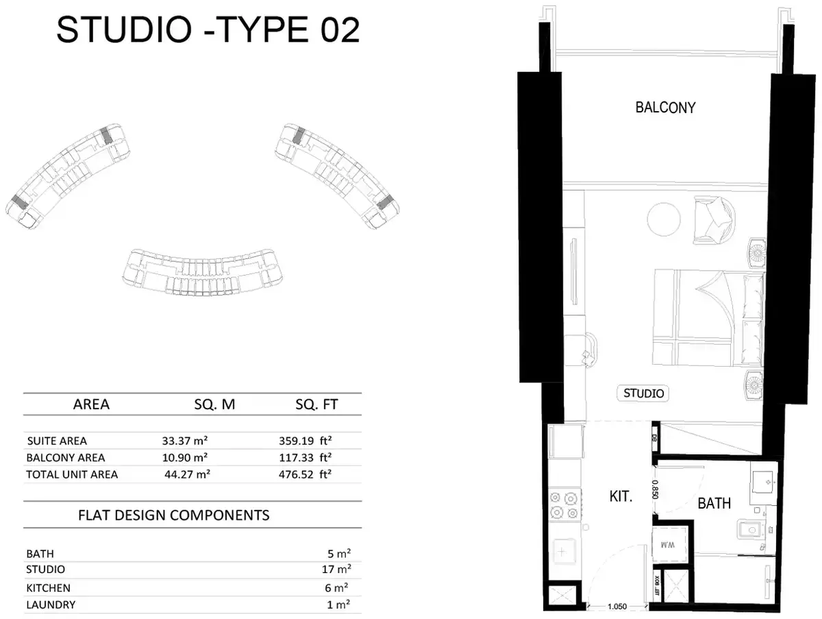 Планировка — Студия, 44 м²