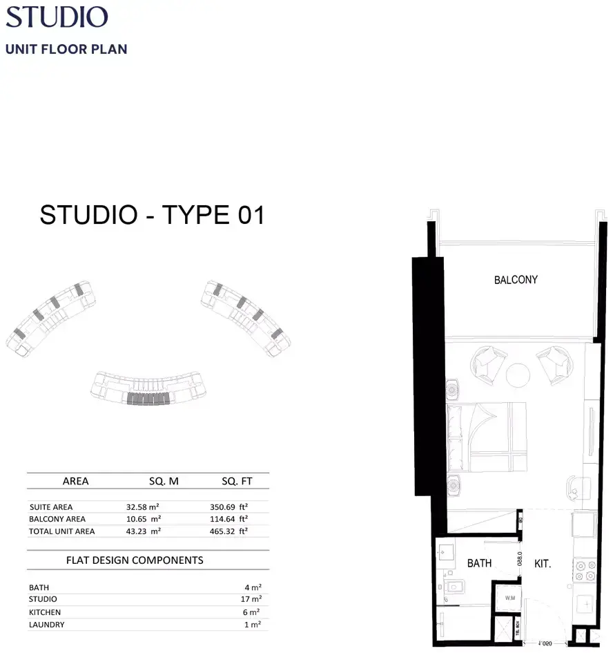 Планировка — Студия, 43 м²