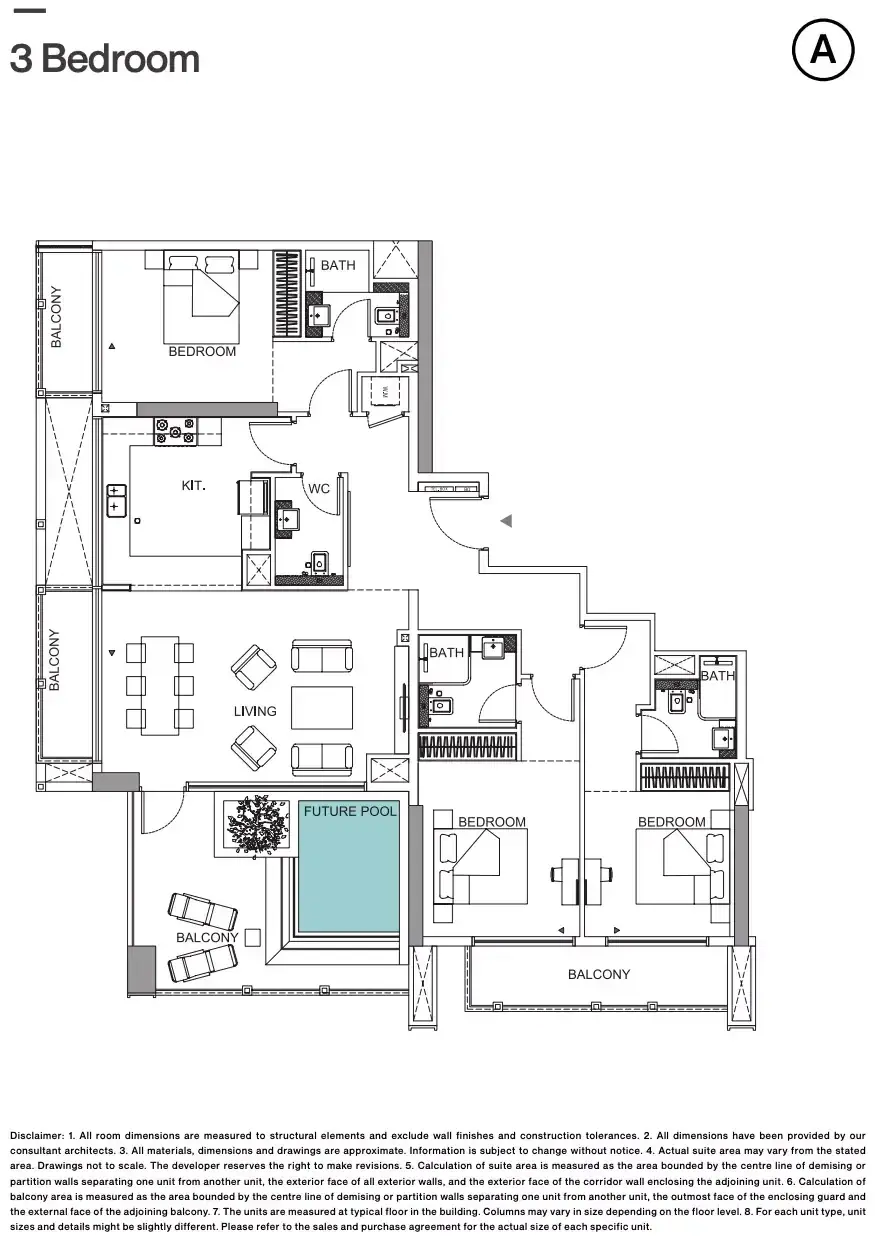 Планировка — 3-спальная, 171 м²