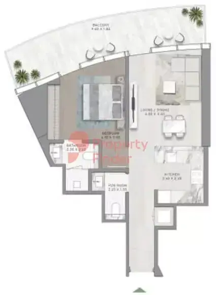 Планировка — 1-спальная, 75 м²