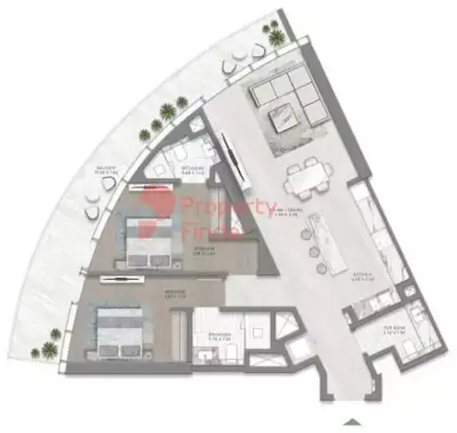 Планировка — 2-спальная, 124 м²