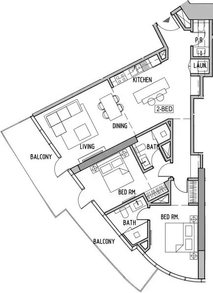 Планировка — 2-спальная, 123 м²