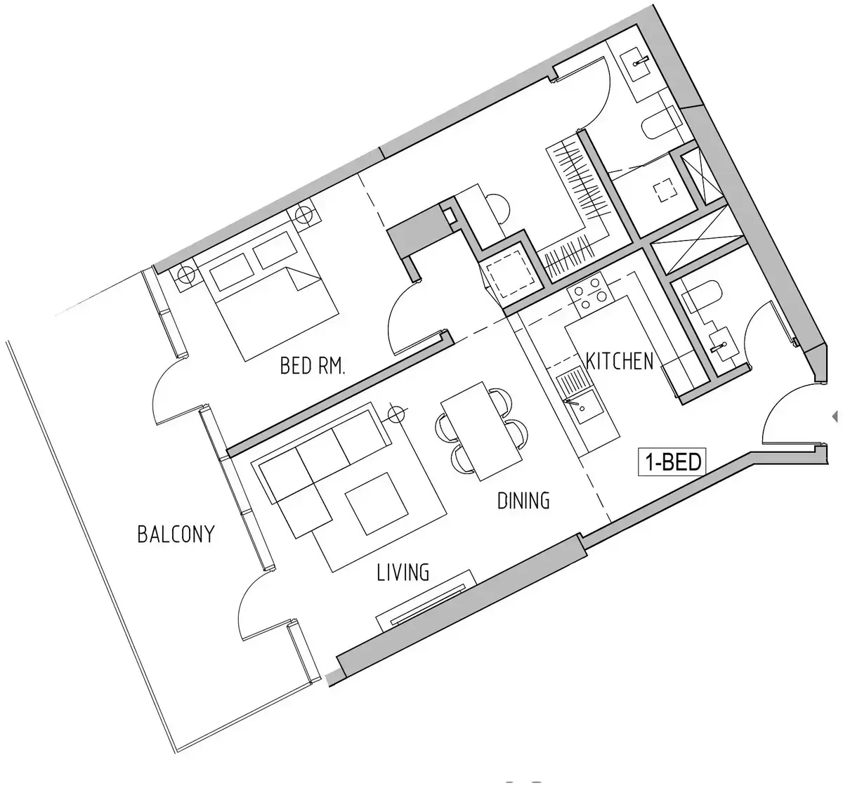 Планировка — 1-спальная, 96 м²
