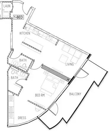 Планировка — 1-спальная, 96 м²