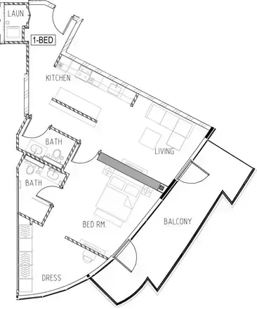 Планировка — 1-спальная, 100 м²