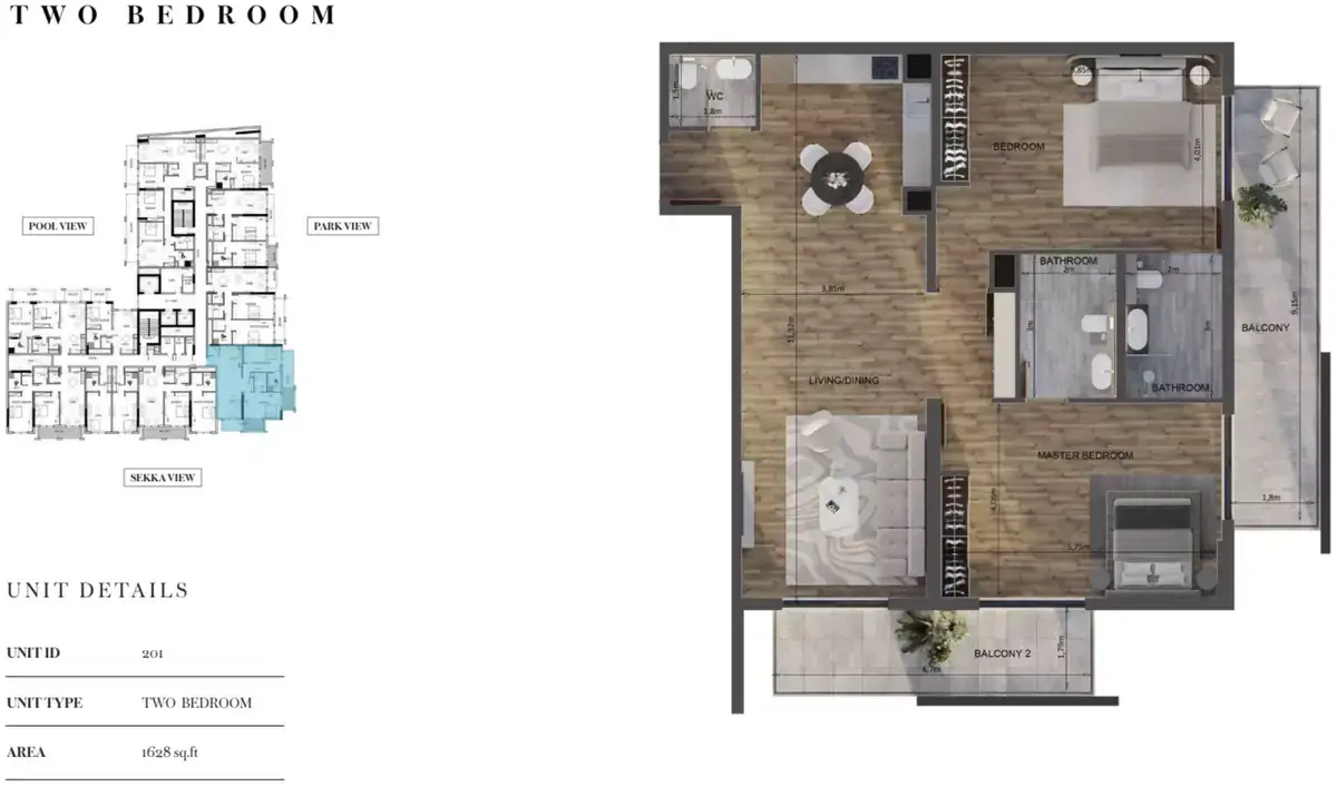 Планировка — 2-спальная, 151 м²