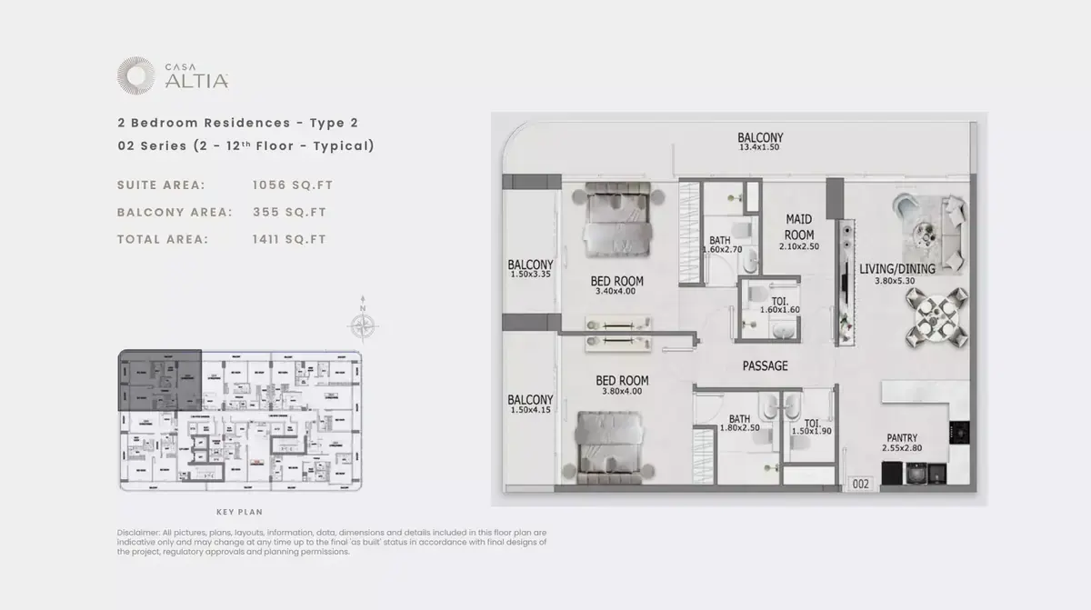 Планировка — 2-спальная, 131 м²