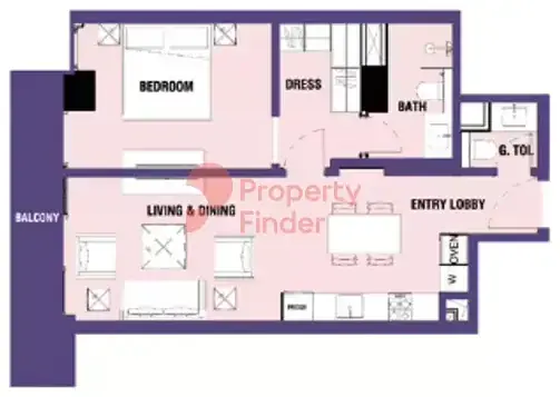 Планировка — 1-спальная, 61 м²