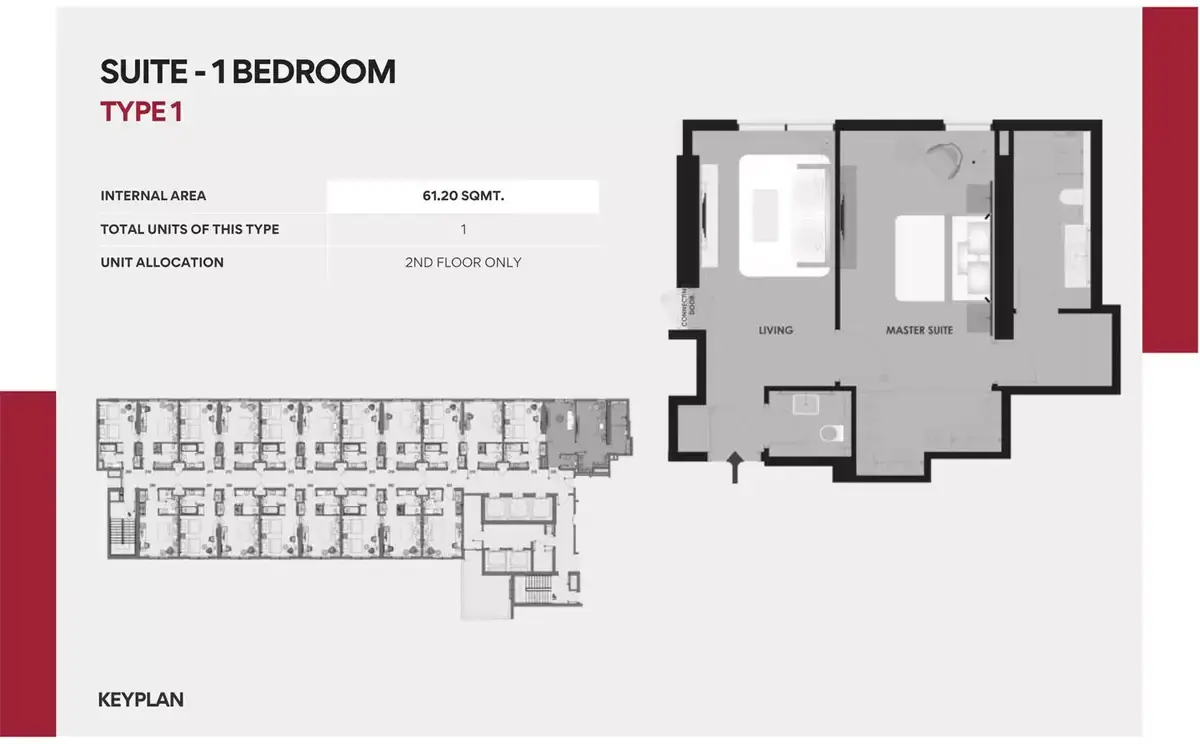 Планировка — 1-спальная, 61 м²