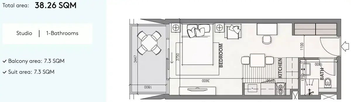 Планировка — Студия, 38 м²