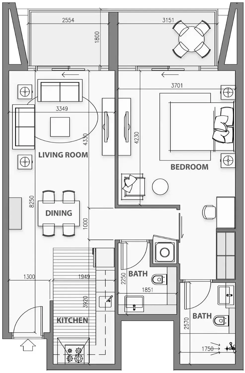 Планировка — 1-спальная, 76 м²
