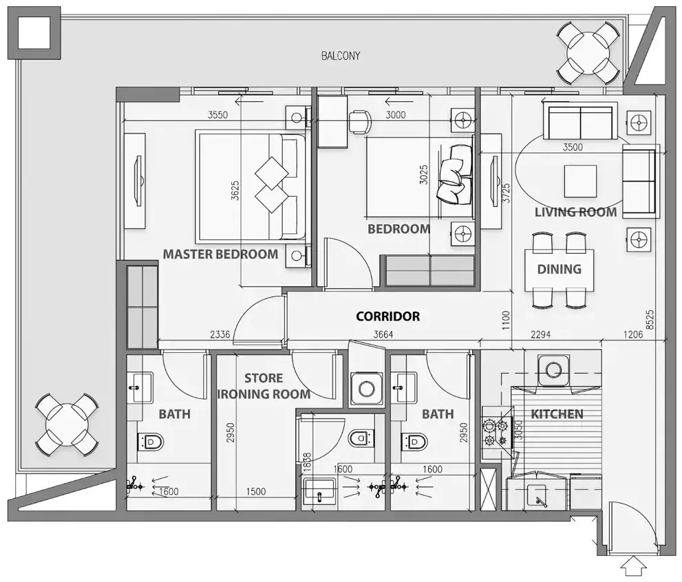 Планировка — 2-спальная, 113 м²