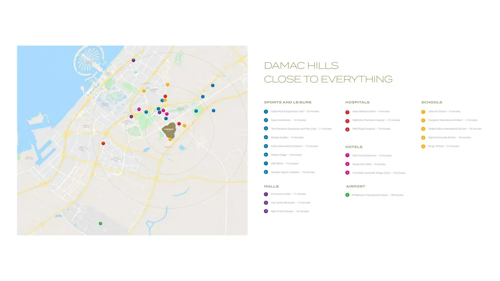 Gems Estates By Damac — сколько ехать до точек города