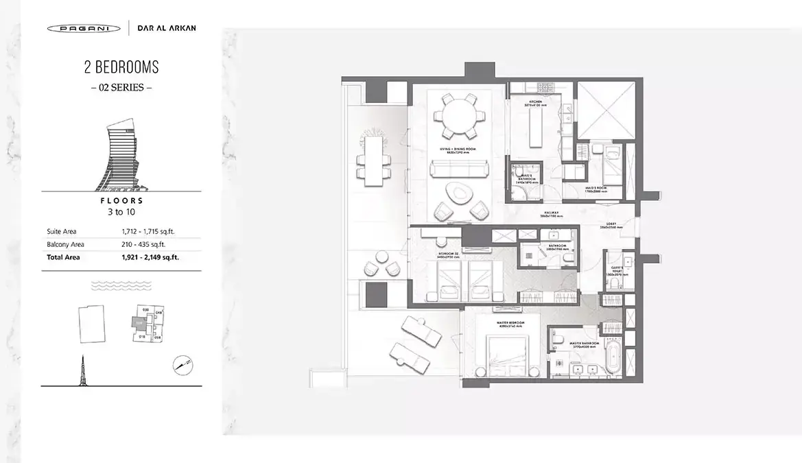 Планировка — 2-спальная, 200 м²