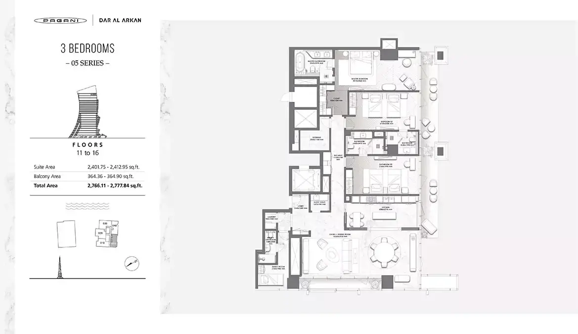 Планировка — 3-спальная, 258 м²