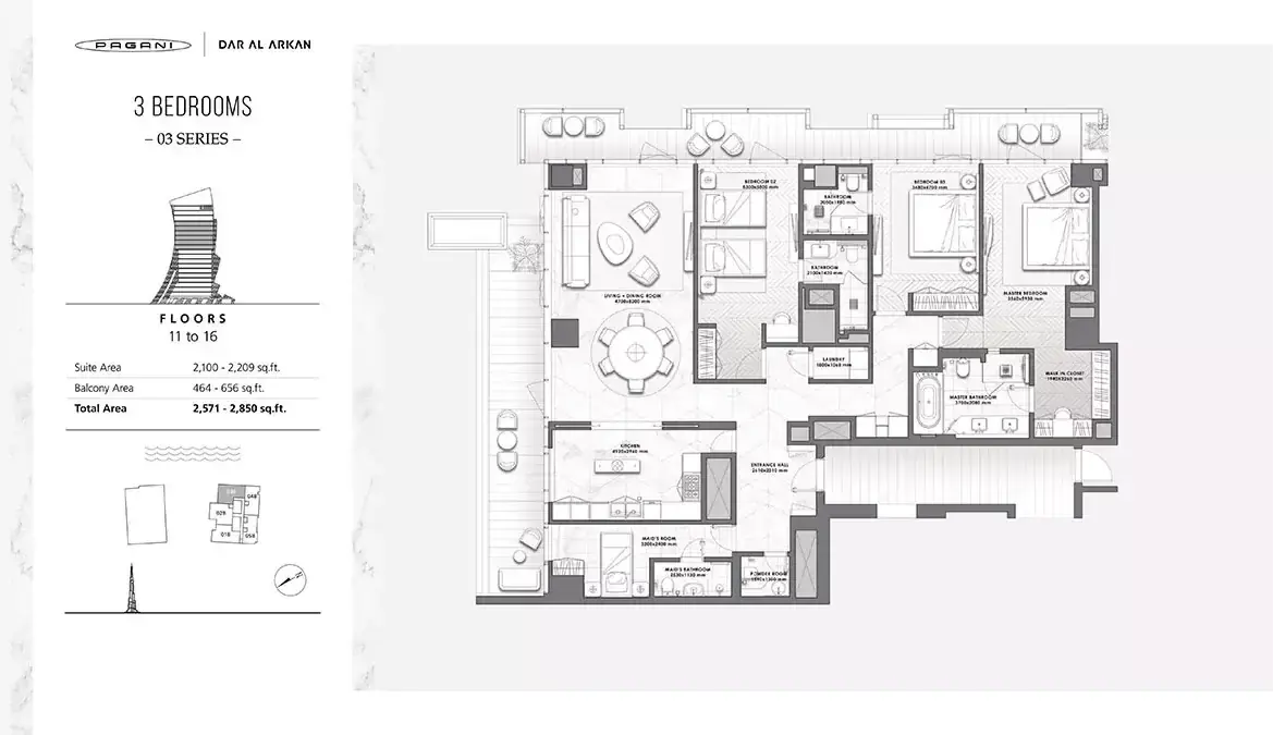 Планировка — 3-спальная, 265 м²