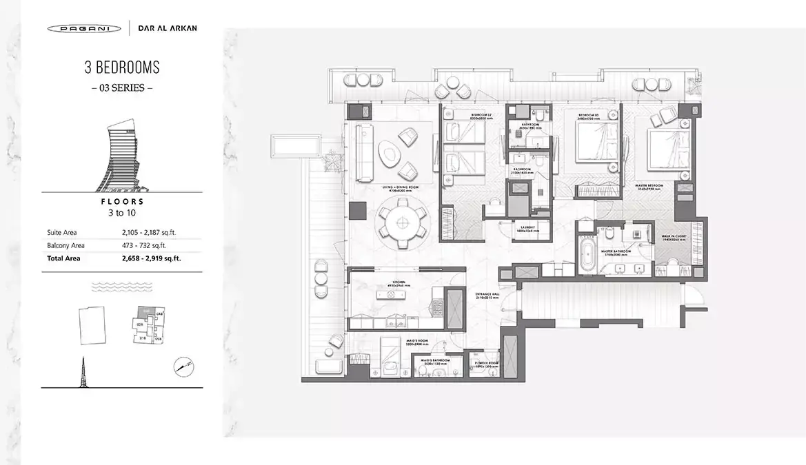 Планировка — 3-спальная, 271 м²