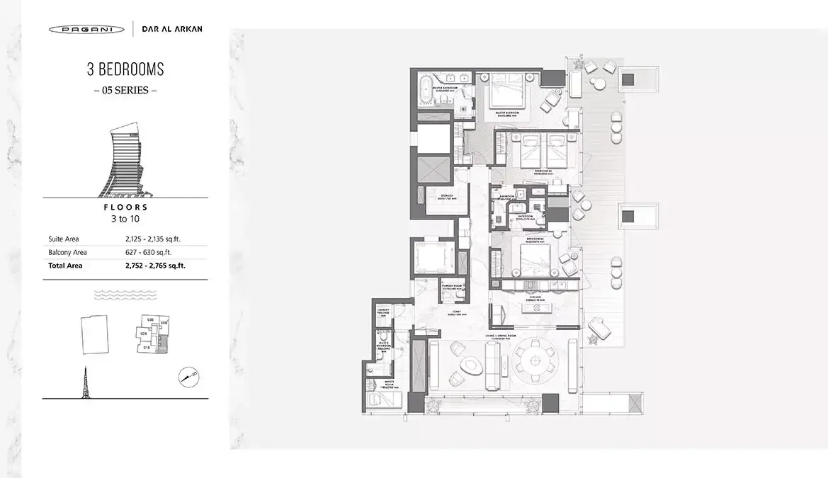 Планировка — 3-спальная, 257 м²