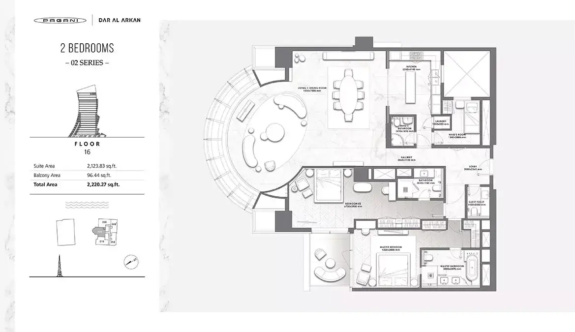 Планировка — 2-спальная, 206 м²