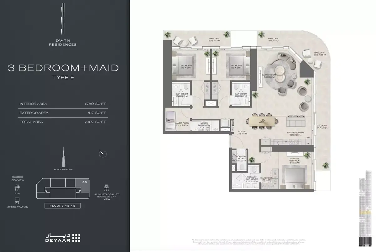 Планировка — 3-спальная, 204 м²