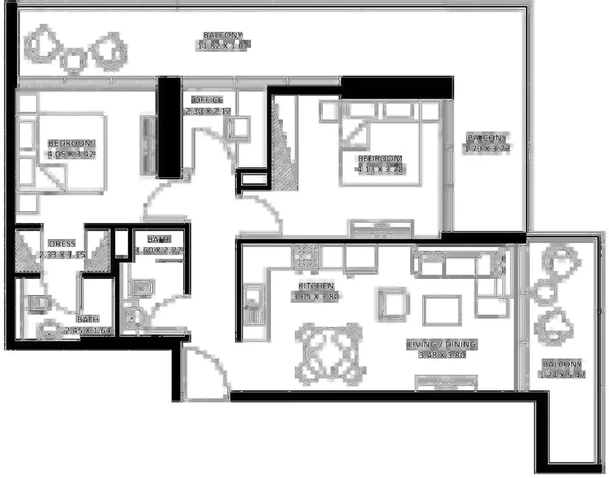 Планировка — 2-спальная, 113 м²