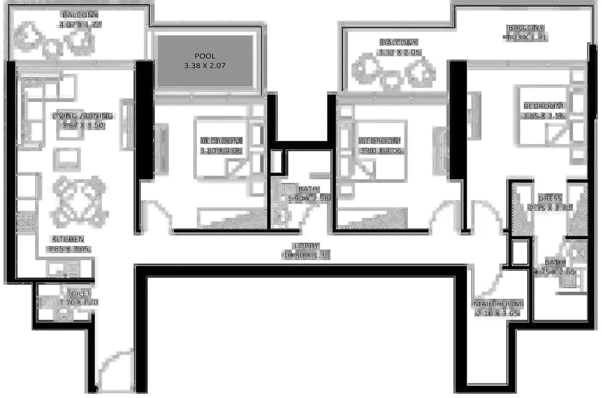 Планировка — 3-спальная, 139 м²