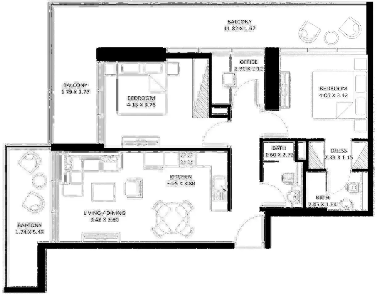 Планировка — 2-спальная, 113 м²