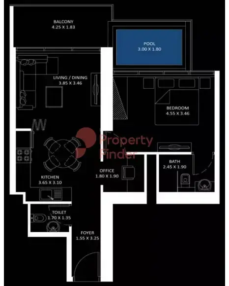 Планировка — 1-спальная, 71 м²