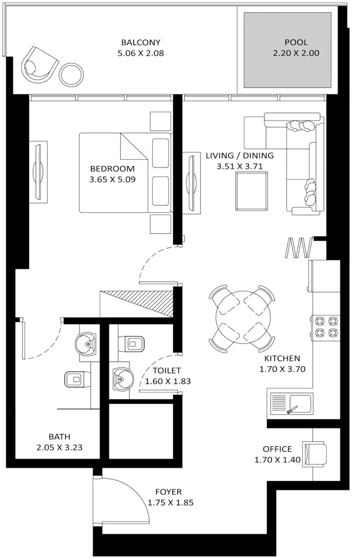 Планировка — 1-спальная, 80 м²