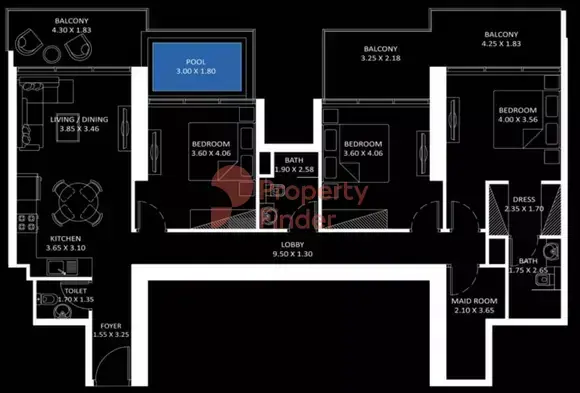 Планировка — 3-спальная, 141 м²